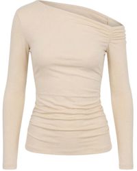 Monlicia - Neutrals Asymmetric Off-Shoulder Long Sleeve Stretch Lune Top - Lyst