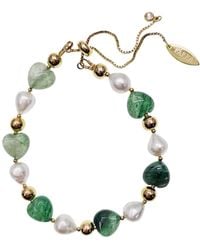 Farra - Heart Shaped Aventurine With Freshwater Pearls Adjustable Bracelet - Lyst