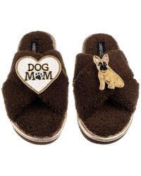 Laines London - Neutrals Boucle Slippers With Dog Mum/Mom & Fawn Sitting French Bulldog Brooches - Lyst