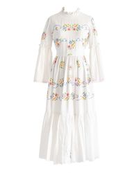 Sugar Cream Vintage - Re-design Upcycled Ruffle Necked Colorful Floral Maxi Dress - Lyst