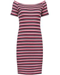 Conquista - Striped Off-Shoulder Fitted Viscose Dress - Lyst