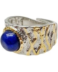 Farra - Lapis Stone Platinum Plated Brass Adjustable Ring - Lyst