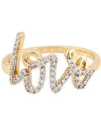 Artisan - Yellow Gold Pave Diamond Love Alphabet Ring Handmade - Lyst