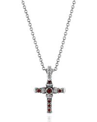 Unaloe - Sterling Mystic Cross Necklace With Ruby – Engraved Symbolic Pendant With Seven Gemstones, Gothic Fine Jewellery For - Lyst