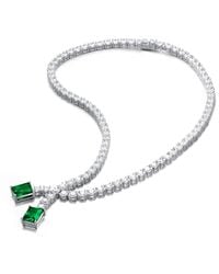 Genevive Jewelry - Genevive Sterling Plated With Emerald Cubic Zirconia Two-Stone Collar Tennis Necklace - Lyst