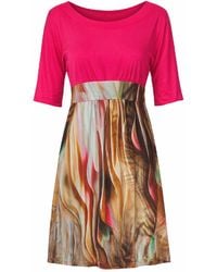 Conquista - Empire Waist Dress With Contrast Bodice & Flowing Printed Skirt - Lyst