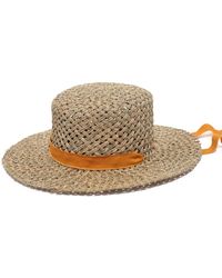 Justine Hats - Neutrals Boater Straw Hat With Threaded Band - Lyst