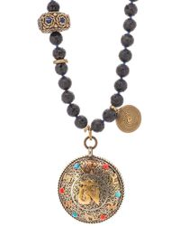 Ebru Jewelry - Nepal Gold & Gemstone Mantra Pendant Black Beaded Spiritual Necklace - Lyst