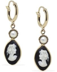 Vintouch Italy - Isabella Gold-plated Black Cameo Hoop Earrings - Lyst