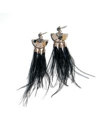 Babaloo - Leopard Feather Tassel Earrings - Lyst