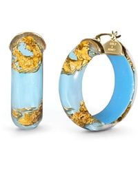 Gold & Honey - 24K Leaf Huggie Hoop Earrings - Lyst