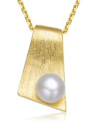 Genevive Jewelry - Sterling Silver Gold Plated With Freshwater Pearl Rectangle Pendant Necklace - Lyst