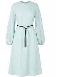 Gunda Hafner Ltd - Celeste Cotton Dress With Bell Sleeves And Embroidered Belt - Lyst