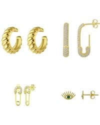 Spero London - Sterling Safety Pin Stud Croissant Ear Cuff & Emerald Evil Eye Earring Set - Lyst