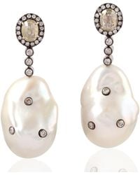 Artisan - Baroque Pearl & Diamond Drop Earrings - Lyst