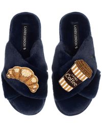 Laines London - Classic Laines Slippers With Coffee Cup & Croissant Brooches - Lyst