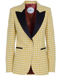 The Extreme Collection - Single Breasted Plaid Cotton Blend Blazer With Velvet Flaps Fiona - Lyst
