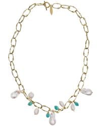 Farra - Baroque Pearls With Amazonite Charm Chain Necklace - Lyst