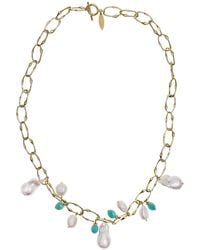 Farra - Baroque Pearls With Amazonite Charm Chain Necklace - Lyst