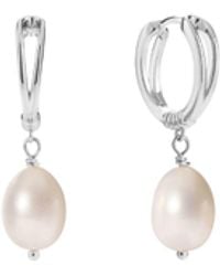 Vanhi - Freshwater Pearl Charm Hoops - Lyst