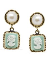 Vintouch Italy The Beloved Gold-plated Green Cameo And Pearl Earrings