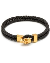 Northskull Micro Atticus Skull Hook Leather Bracelet In Black & Gold