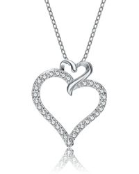 Genevive Jewelry - Sterling Silver Cubic Zirconia Double Heart Pendant Necklace - Lyst