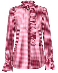The Extreme Collection - Boheme Gingham Blouse With Ruffled Trim And High Collar - Lyst