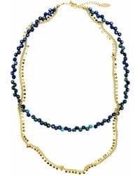 Farra - Phoenix Lapis With Chain Double Layers Necklace - Lyst