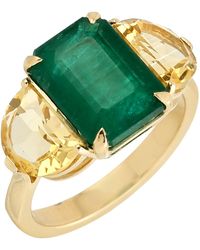 Artisan - Beautiful Gemstone Emerald & Citrine 18k Yellow Gold Cocktail Ring - Lyst