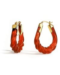 Gold & Honey - Garnet Rope Twist Oval Lucite Birthstone Hoop Earrings - Lyst