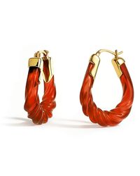 Gold & Honey - Garnet Rope Twist Oval Lucite Birthstone Hoop Earrings - Lyst