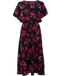 Louche - Basford Watermark Floral Print Cape Sleeve Midi Dress - Lyst