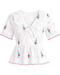 Yumi' - Cotton Broderie Anglaise Embroidered Tie Top - Lyst