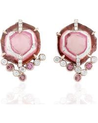 Artisan - Rose Stud Earrings With Melon & Tourmaline And Diamonds - Lyst