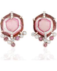 Artisan - Rose Stud Earrings With Melon & Tourmaline And Diamonds - Lyst