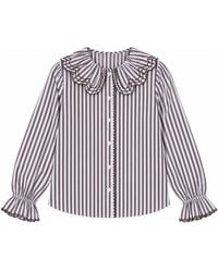 LAtelier London - Striped Ruffle Collar Blouse - Lyst