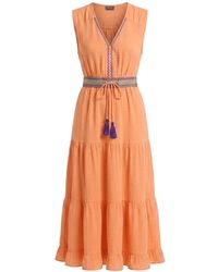 Lalipop Design - Terracotta Muslin Sleeveless Belted Midi Dress - Lyst