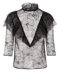 AVENUE No.29 - Sheer Floral Lace Ruffle Blouse - Lyst