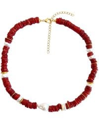 LINYA JEWELLERY - Baroque Pearl Cylinder Coral Natural Stone Necklace - Lyst