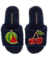Laines London - Teddy Slider Slippers With Laines Lovables Watermelon & Cherry Brooches - Lyst