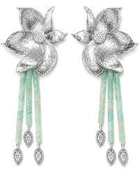 Aurozia - Lotus Within Rhodium Plated Detachable Blooming Lotus Drop Amazonite Tassel Earrings - Lyst