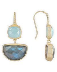 Azuni London - Charis Halfmoon Double Gemstone Earrings Aqua Onyx & Labradorite - Lyst