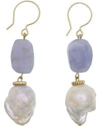 Farra - Lace Agate With Baroque Pearl Hook Earrings - Lyst