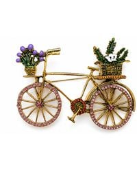 By Ozge - Blooming Journey Multicolour Stone & Enamel Tone Vintage Bicycle Brooch - Lyst