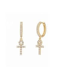Spero London - Pave Egyptian Ankh Sterling Drop Earring - Lyst