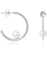 Pearls of the Orient Online - Stella Large Pave Hoop Earrings With Cultured Freshwater Pearls - Lyst