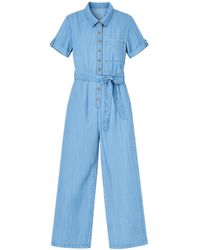 Yumi' - Chambray Light Denim Button Jumpsuit - Lyst