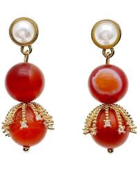 Farra - Matte Finish Agate Dangle With Pearl Stud Earrings - Lyst