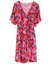Niza - Short Dress With Floral Print And Puff Sleeves - Lyst